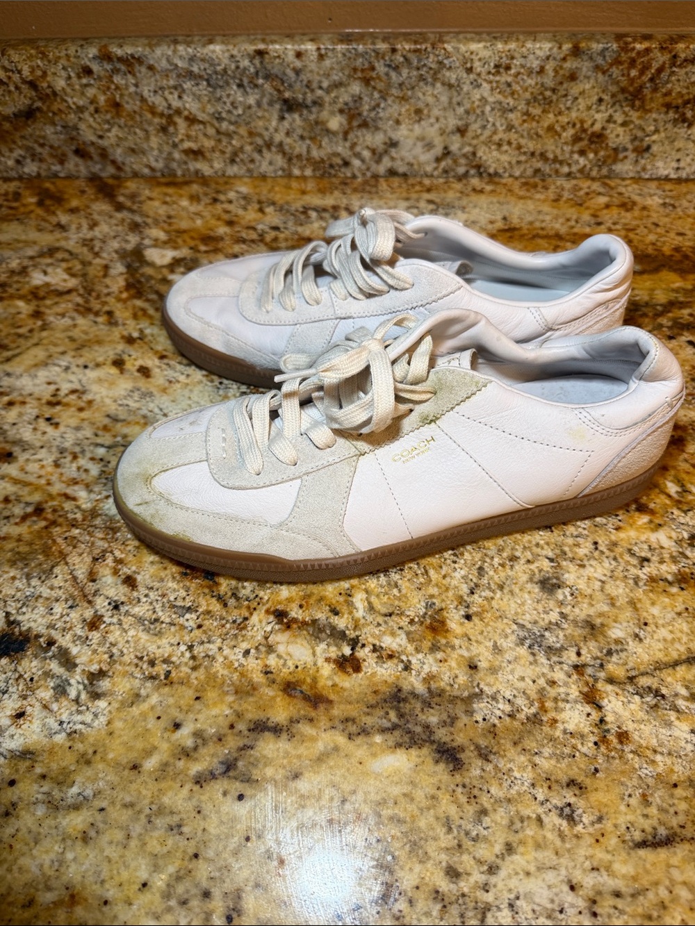 Coach Cream and White Lace-Up Leather Sneakers - Picture 4 of 6